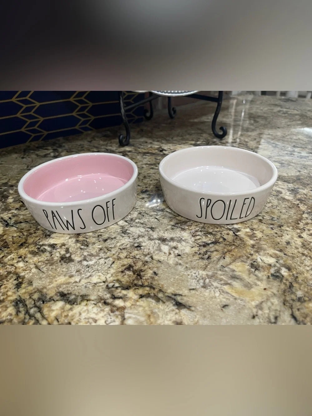 Rae Dunn SPOILED and PAWS OFF cat/pet Bowls Set  - Brand new